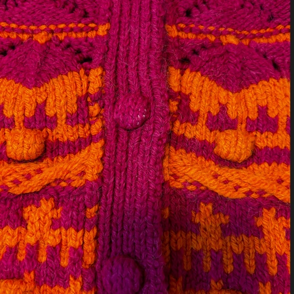 Zara hot pink and orange pompom knit jacquard cardigan NWT - Picture 5 of 10